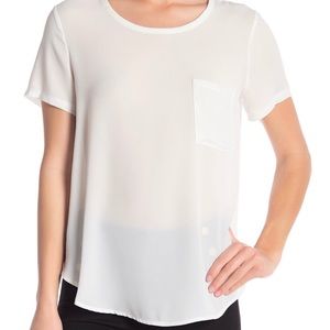 Lush white sheer blouse with front pocket